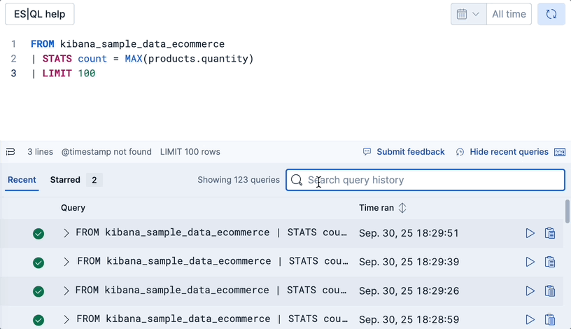 esql discover query history